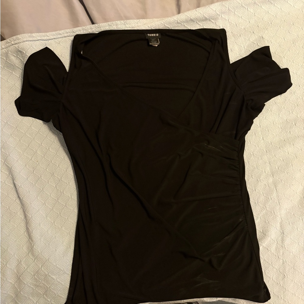 Torrid Black cold shoulder Sleeve Wrap Blouse